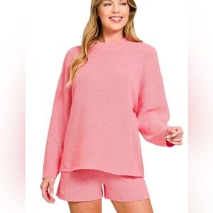 Zenana Outfitters Bubblegum Pink Relaxed Knit Pullover